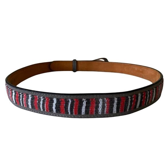 Vintage Western Brushed Leather And Textile Belt Gray Size 34 - Picture 4 of 9